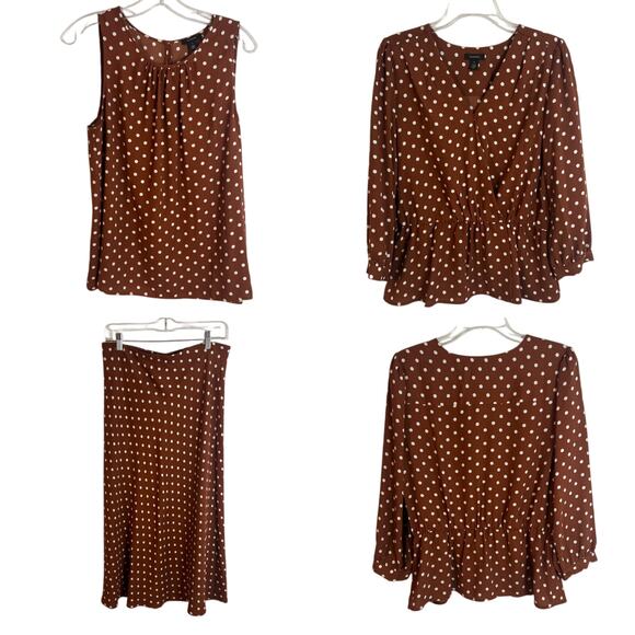 Halogen Maxi Skirt Set Womens Size Medium / Large Brown White Polka Dot